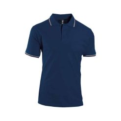 Polo mezza manica cotone piquè pettinato con profili tricolore - Polo italy - PM370-colore-Blu